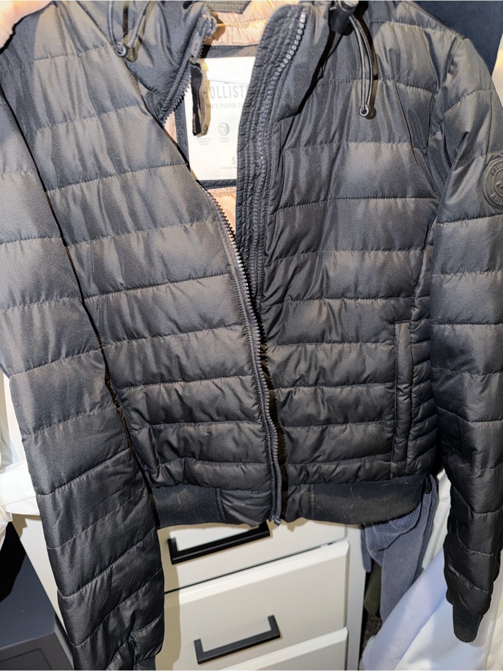 Hollister Black Quilted Hooded Puffer Jacket